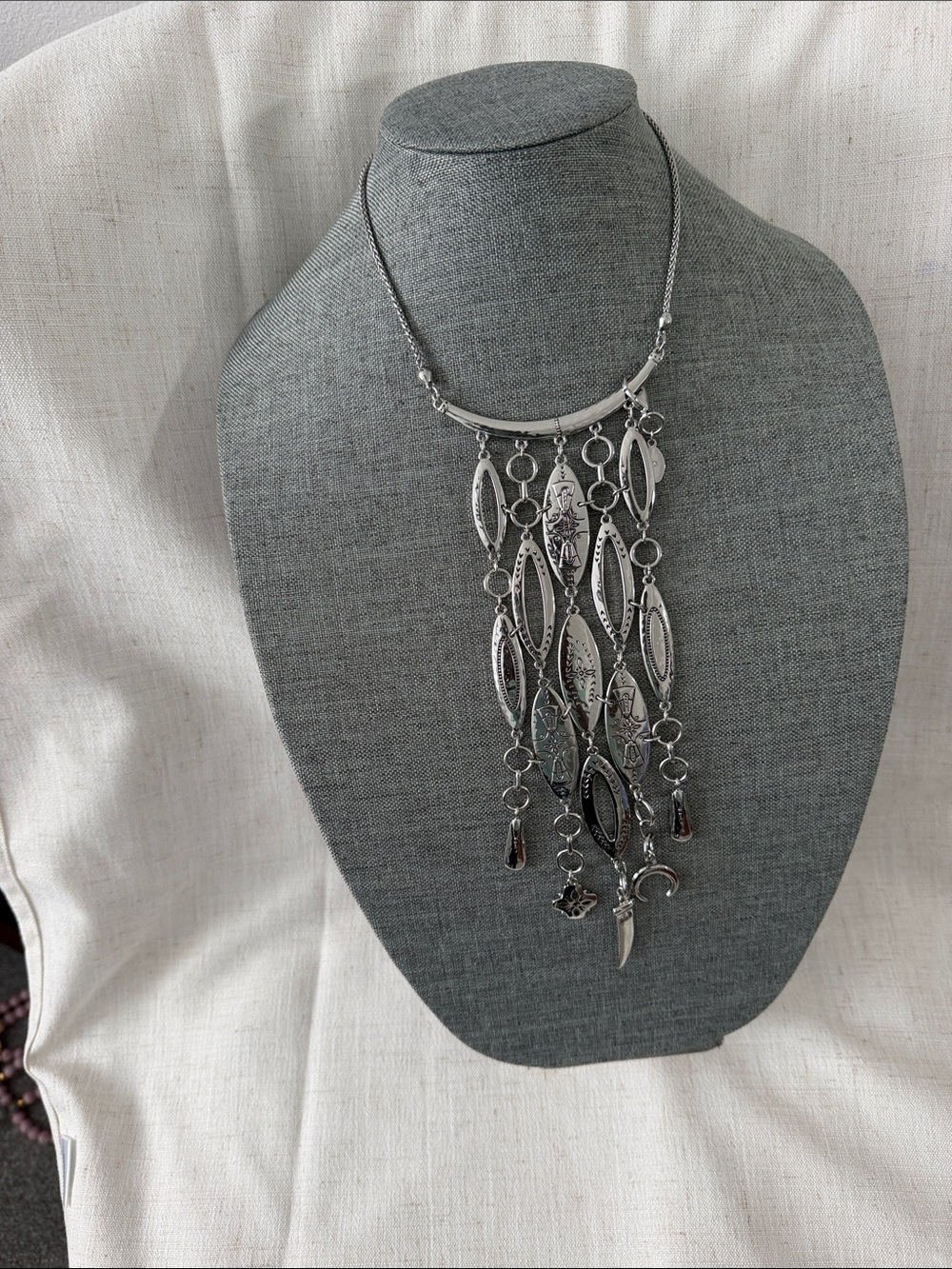 Chico’s Silver  Multi-Chain Fringe Pendant Necklace - Women Jewelry